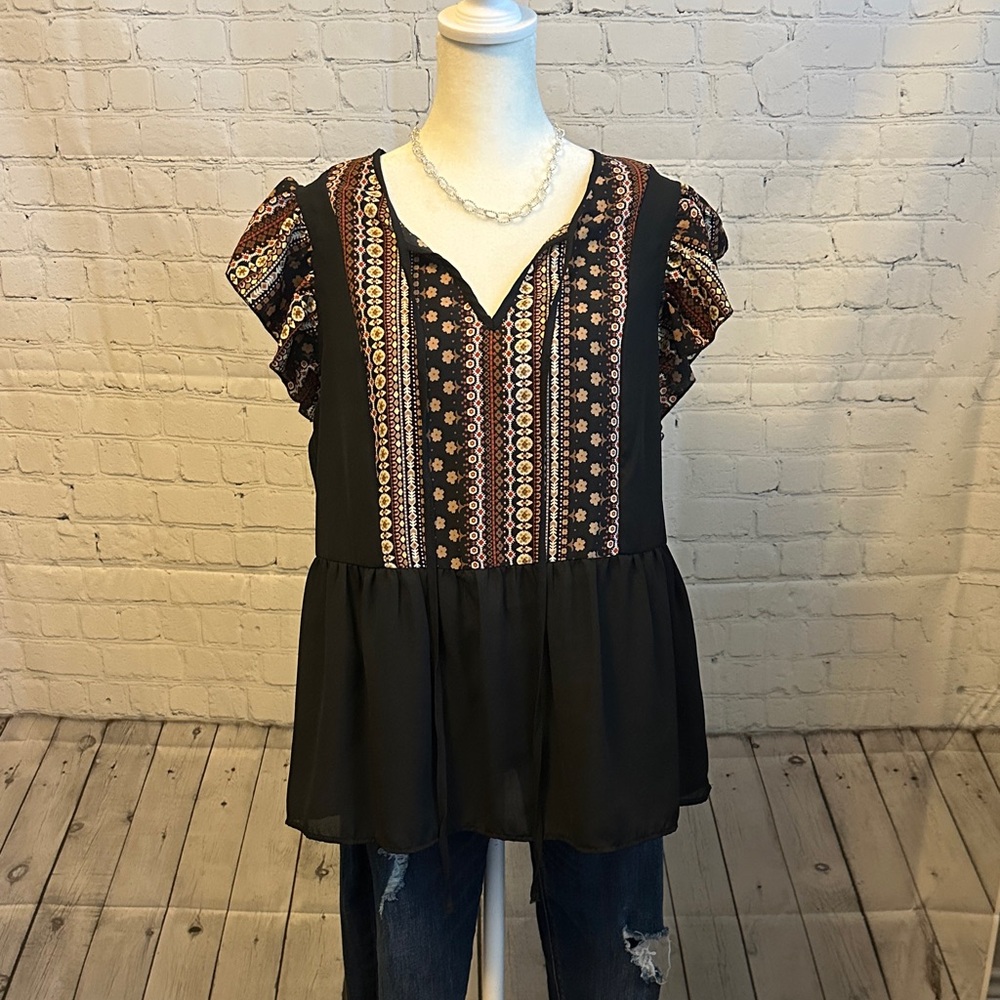 Black Floral Women's Top